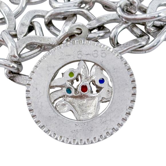 Vintage Sterling Silver 925 | Glass Bead Happy Birthday Charm Bracelet | 7" - Picture 7 of 11